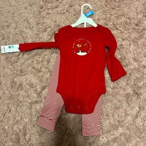 Red Baby Bodysuit and Striped Pants Set